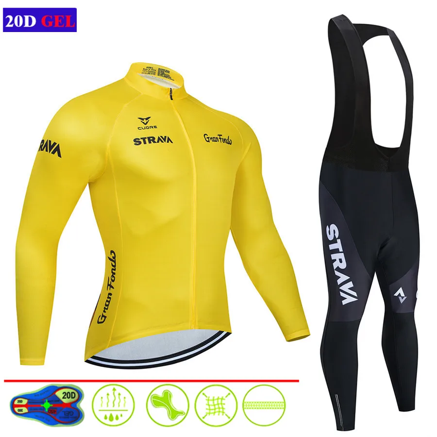 

NEW 2020 STRAVA Cycling Jerseys Ropa Maillot Ciclismo long sleeve autumn Thin Cycling Jersey clothing Breathabl Bib Pants set