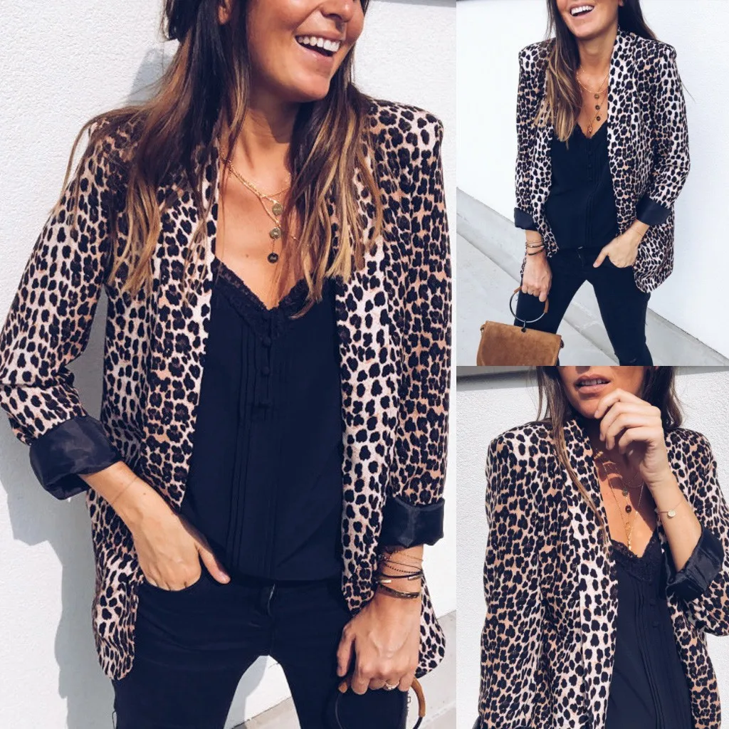 FEITONG женский блейзер осень зима Леопардовый принт костюм пальто с длинными