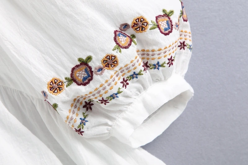 Everkaki Boho вышитые Хлопковые женские рубашки, футболки, топы, однотонные белые женские блузки с коротким рукавом, рубашки, женские топы Осень новинка