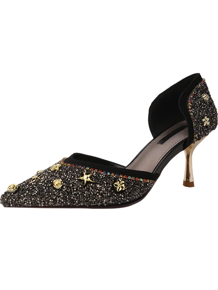 

Pointed high heels women's stiletto heel spring 2021 new all-match French rhinestone temperament single shoes tide wedding shoes