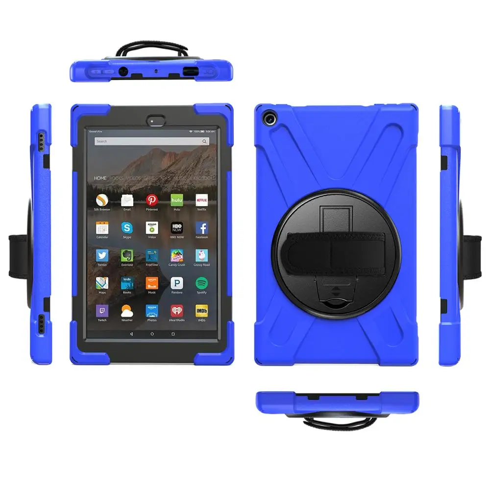 dark blue Чехол для планшета для Amazon Fire HD 10 чехол Чехол Funda дети Безопасный противоударный сверхмощный силиконовый Жесткий подставка для рук держатель - Цвет: dark blue
