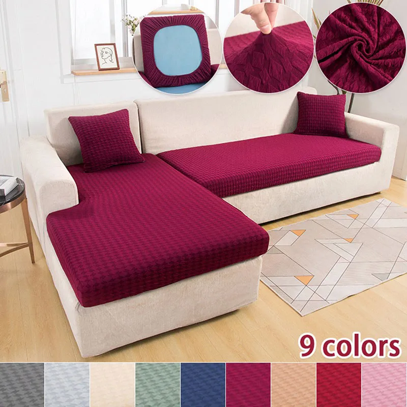 

Polar Fleece Jacquard Thick Sofa Seat Cushion Cover Elastic Solid Color fundas cojines decorativos para sofa