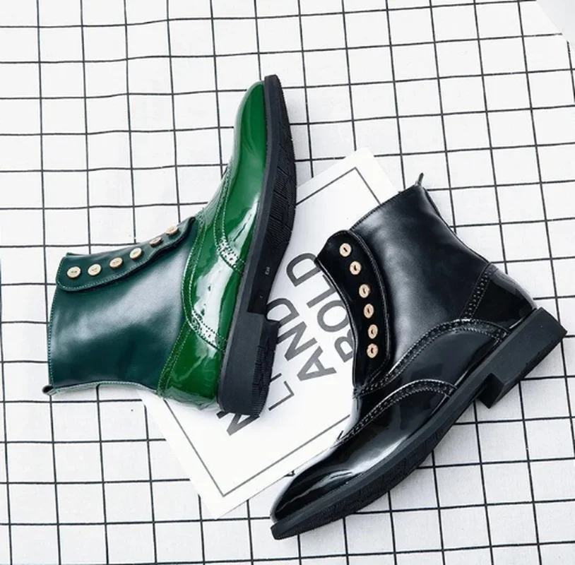 

2020 Men's Shoes New Fashion Handmade Pu Leather Classic Button Boots Low Heel Stylish Casual Chelsea Boots Zapatos 4M880