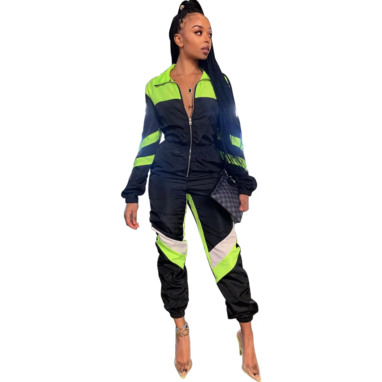 ChocoMist комбинезон Повседневный пэчворк с длинным рукавом на молнии дизайн M993 |