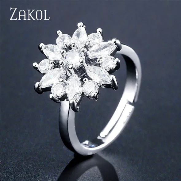 White ZAKOL, модное розовое золото, цветок, кластер, прозрачный кристалл, цирконий, открытые кольца для женщин, свадебные ювелирные изделия Brincos FSRP2124 - Цвет основного камня: White