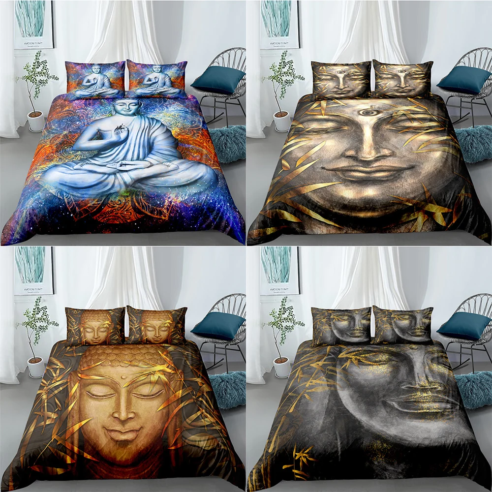 

Bedding Set King Queen 3D Buddha Printed Duvet Cover For Adults Bedclothes Bed Sets Quilt Covers With 1/2pc Pillowcase