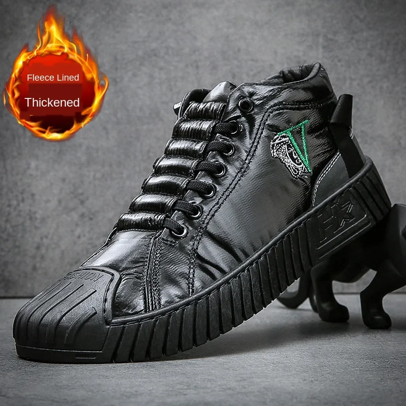 

Leather Shoes Men 's Casual Shoes Luxury Brand Men 's Loafers Moccasins Breathable Non-slip Black Waterproof Winter PU Rubber