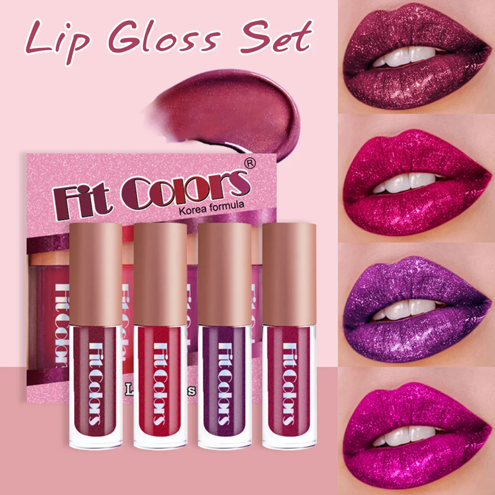 

4 Colors Liquid Lipstick Lasting Metallic Lip Gloss High Pigmented Non-Stick Glitter Lip Tint Lip Makeup Cosmetics