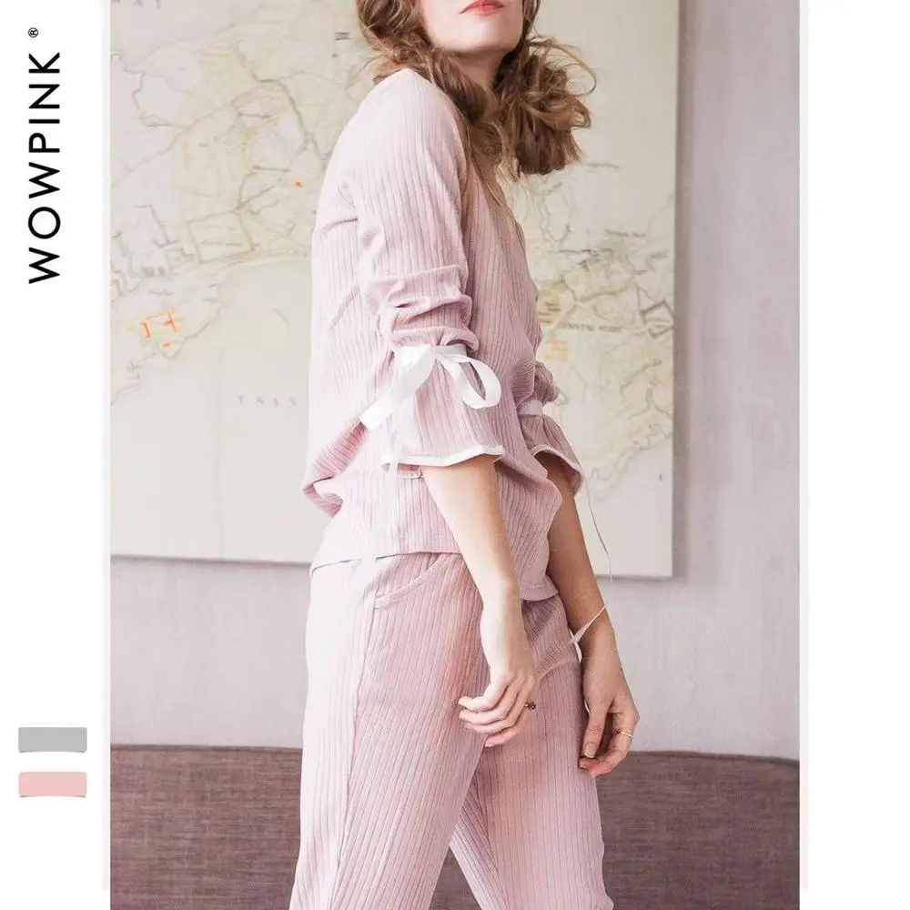 2019 осенние новые хлопковые трикотажные пижамы женские простые европейские и