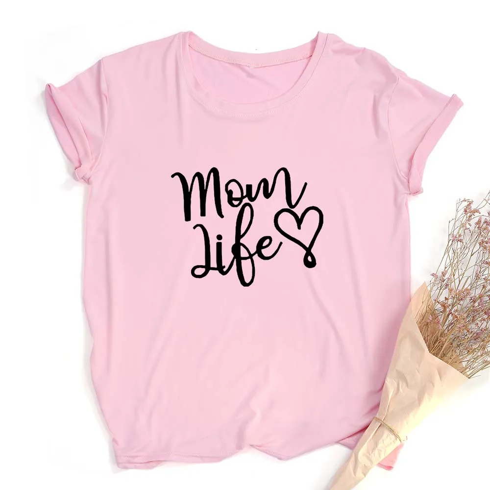 Футболка женская летняя с круглым вырезом и надписью Mom Life|Футболки| |