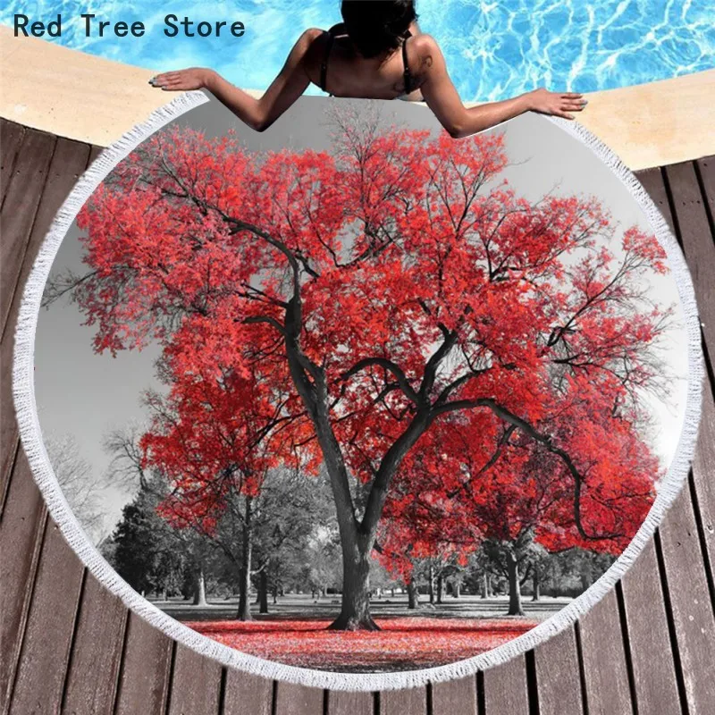 

Круглое пляжное полотенце 150 см с мультяшными листьями Love Tree, одеяло для пикника с цифровым принтом, портативное уличное Спортивное одеяло, ...