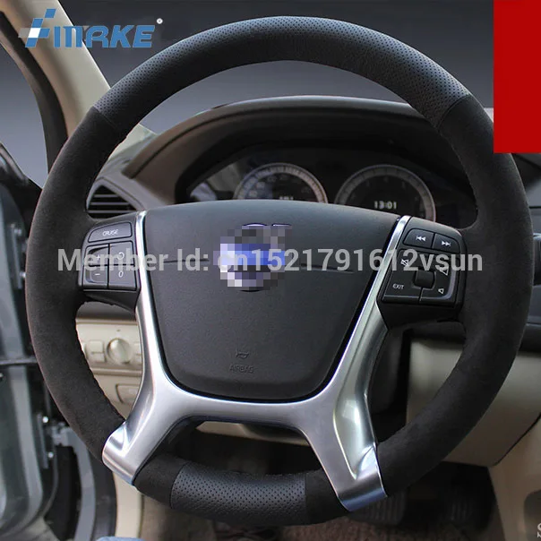 

For Volvo xc60 High Quality Hand-stitched Anti-Slip Black Leather Black Suede Black Thread DIY Steering Wheel Cover