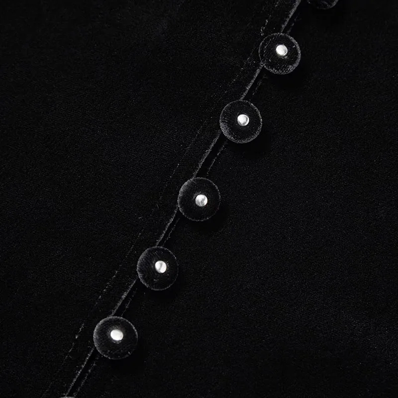 Женское платье осень-зима 2021 черное с V-образным вырезом однобортное бархатное