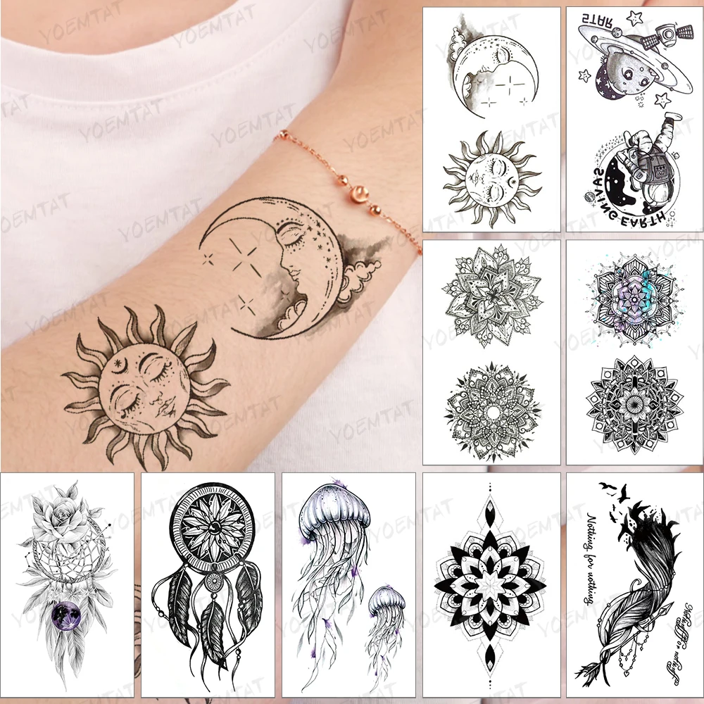 

Waterproof Temporary Tattoo Sticker Moon Stars Clouds Flash Tatoo Universe Planet Arm Wrist Fake Tatto For Body Art Women Men