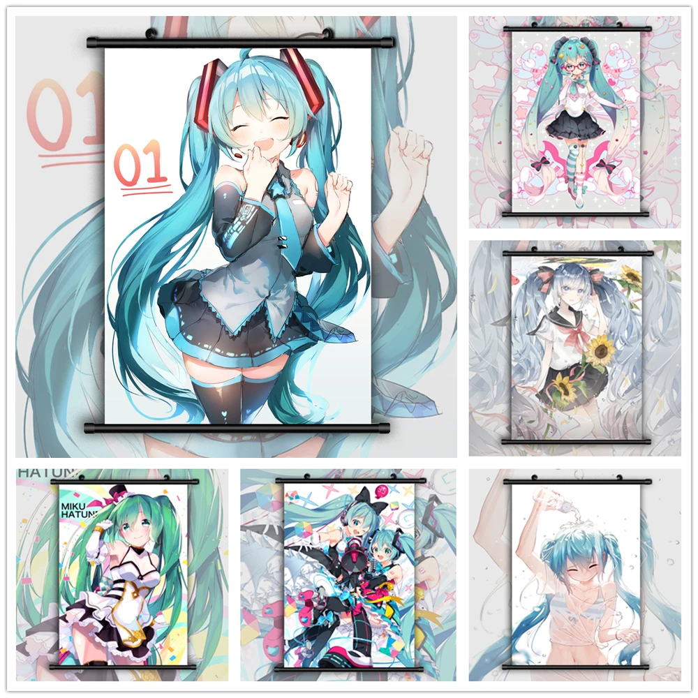 Вокалоид Хацунэ Мику Аниме Манга настенный постер прокрутка|Рисование и