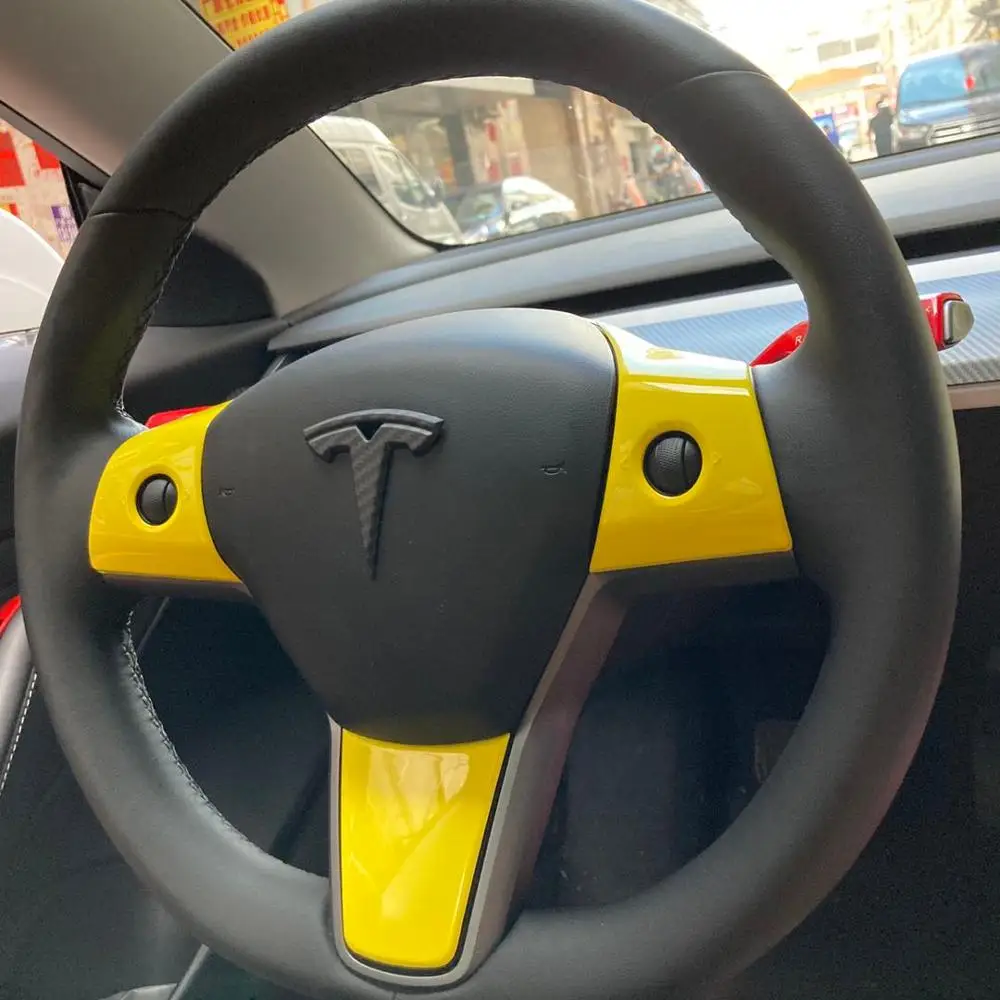 Великолепный желтый для Tesla Model 3 рулевая нашивка штурвал украшение интерьер