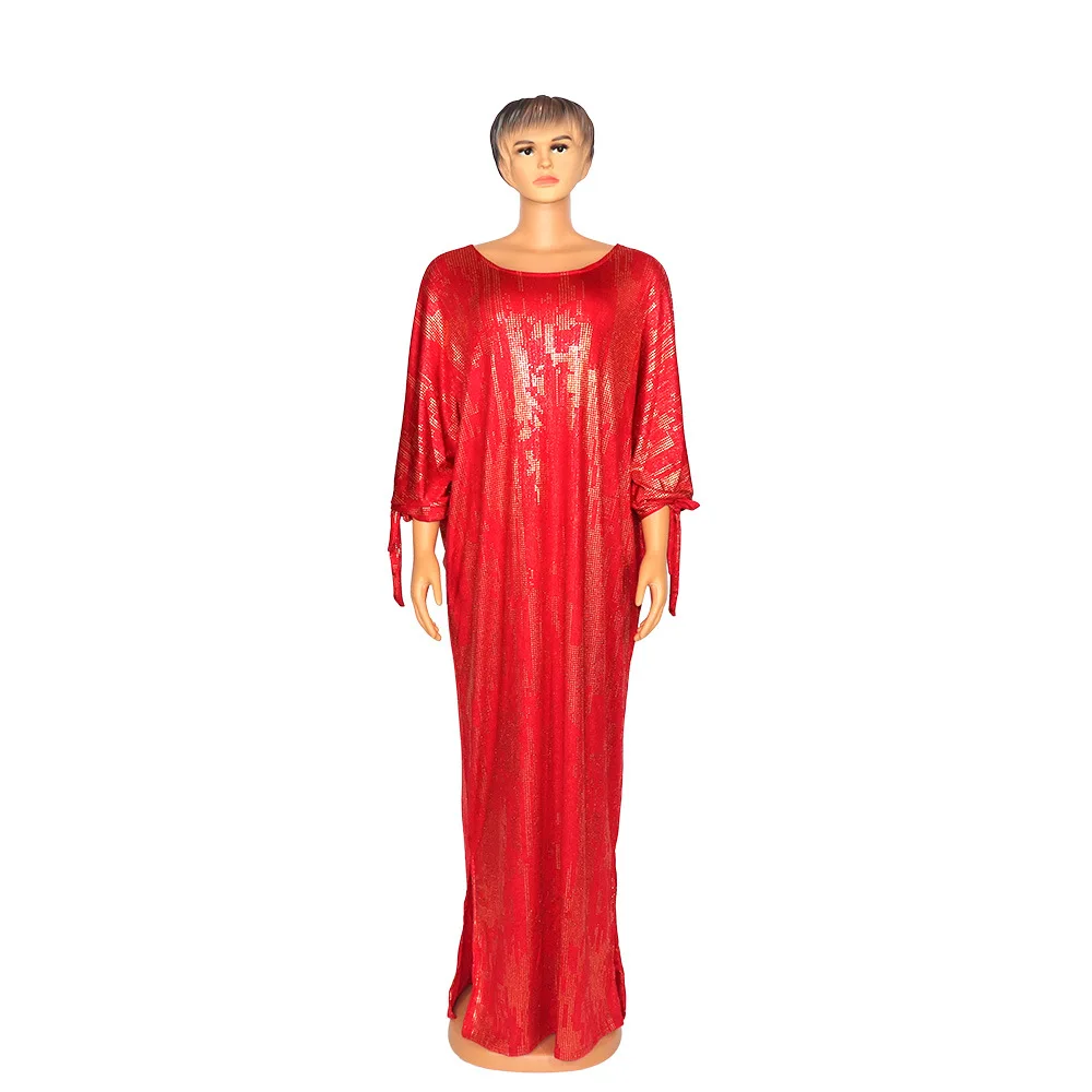 

2021 Autumn Fashion Style African Women O-neck Red Color Plus Size Long Dress African Dresses for Women African Clothing