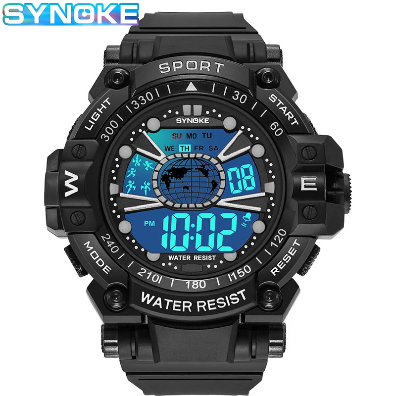 

SYNOKE Fashion Sport Watch Men Military Watches Alarm Clock Shock Resistant Waterproof Digital Watch Male reloj hombre 9636