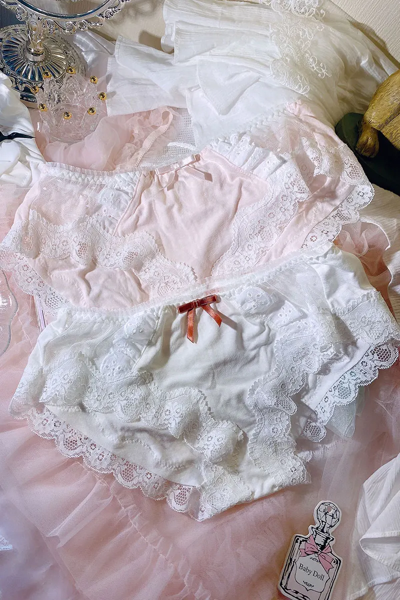 

Japanese Soft Sister Young Girl lolita Pure Cotton Mid Waist Panties Cute Sweet Lace Bowknot Princess Girl Student Preppy Style