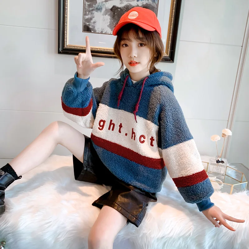 

Girls' Hoodies Sweatshirts Baby's Kids Jacket 2021 Blue Autumn Top Thicken Velvet Pullover Fleece Cotton Children's Clothing