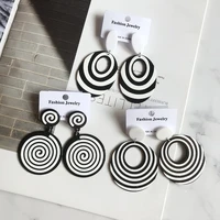 2021 black white stripe drop earring for women girls geometric hollow round pendant dangle earrings brincos female jewelry gifts