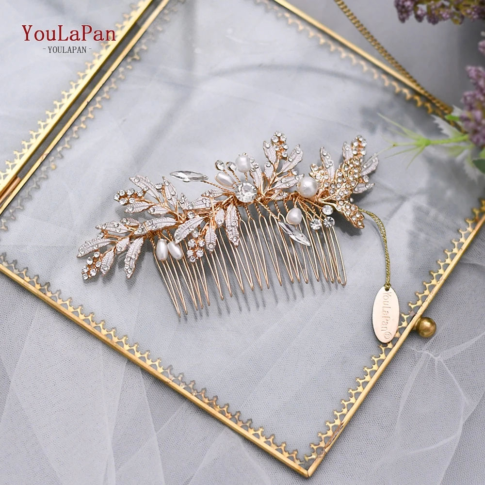 TOPQUEEN HP14 свадебные тиары гребни из сплава с листьями и жемчужинами для