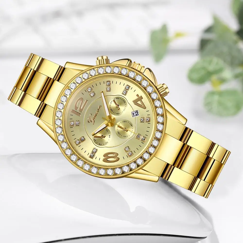 Часы женские кварцевые со стальным циферблатом и календарем | Наручные часы