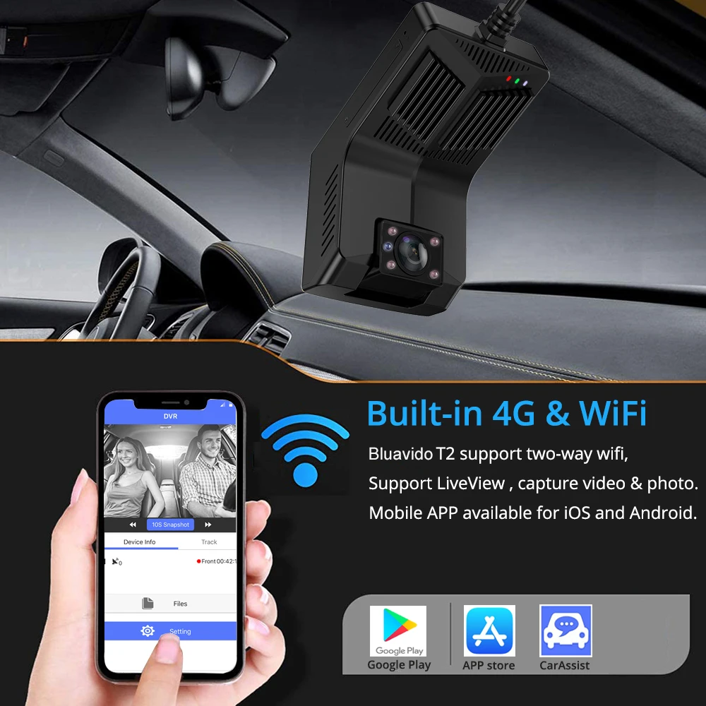 Видеорегистратор Bluavido 4G ИК ночное видение Android Wi-Fi GPS двойной видеорегистратор