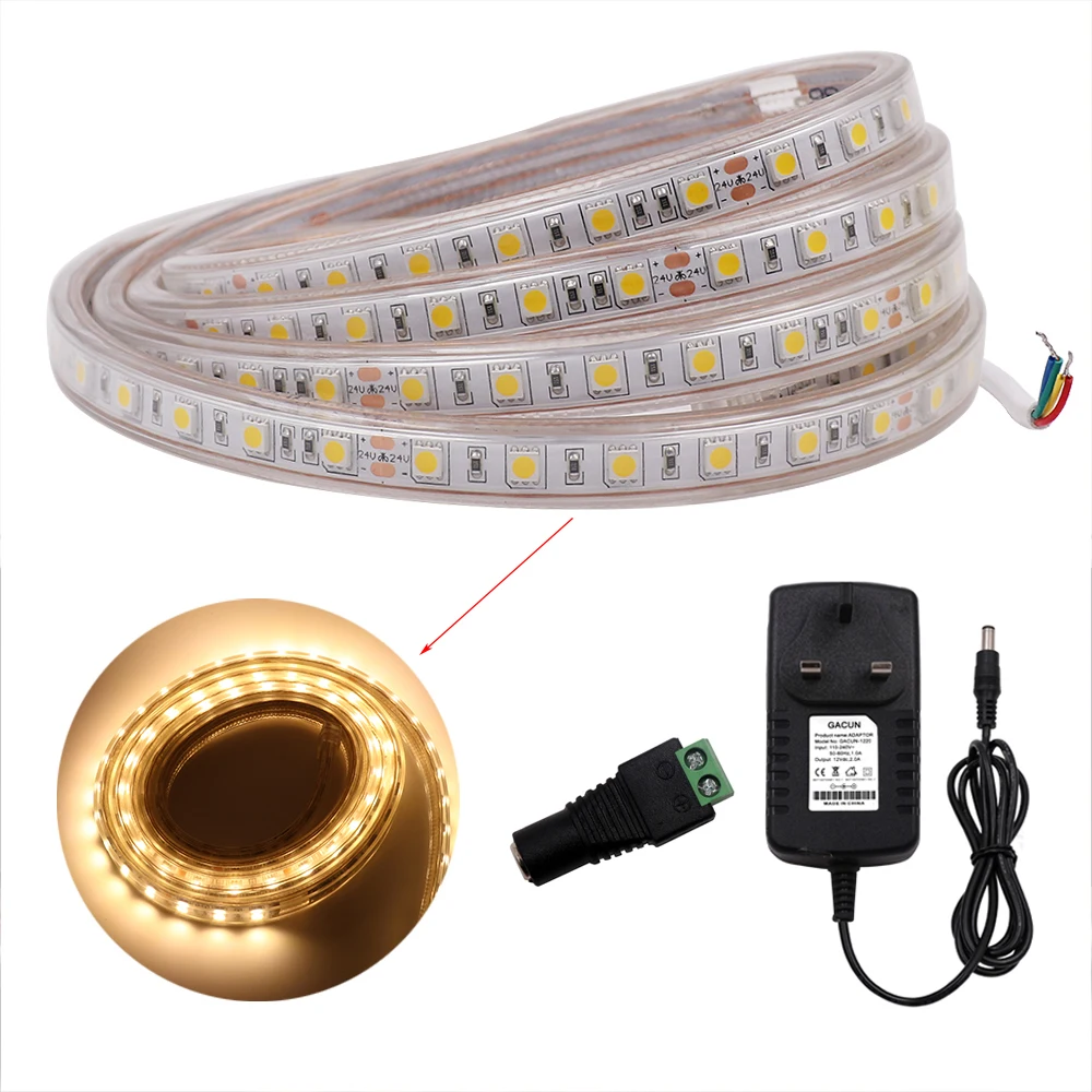 12V 24V Светодиодные ленты SMD5050 60 Светодиодный s/m лампа в виде IP67 водонепроницаемая