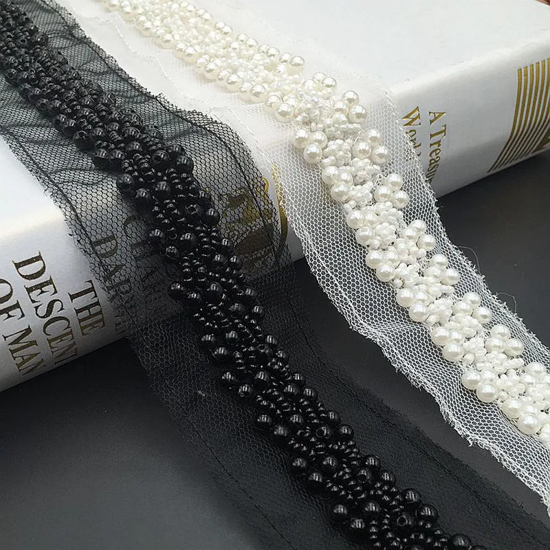 

2Yards/Lot 4.5cm Width Fake Pearl Beaded Lace Trim Handmade Elegent Beaded Trim Tape Lace Applique
