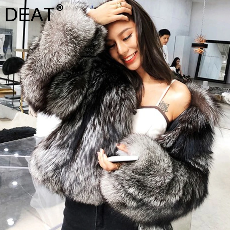 

DEAT 2021 Autumn And Winter New Fashion V-neck Temperament Long Sleeve Women Short Fashion Imitation Fur Coat 7I1910