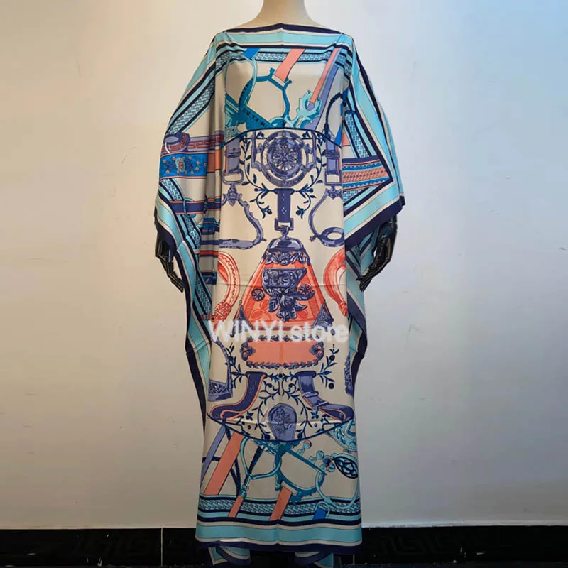 African Dashiki Dress Print Bohemia Silk Scarf Hijab Loose Elegant Muslim Abaya Bazin Robe Gowns Broder Riche Sexy Lady Party