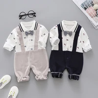 net celebrity full print whale gentleman romper romper autumn and winter long sleeved letters casual male baby jumpsuit