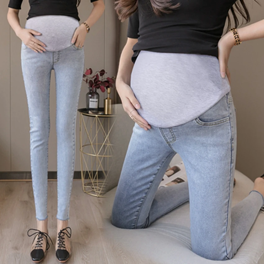 Штаны для беременных джинсы стрейч с высокой талией обтягивающие джинсовые