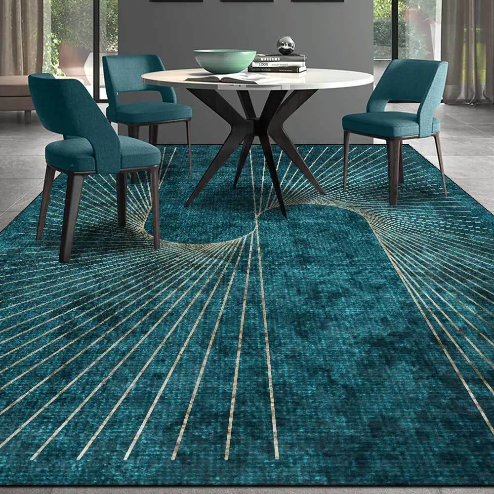 Modern Simple Style Carpet and Rug Emerald Green Geometric Striped Velvet Tapete Bedroom Living Room Corridor Non-Slip Floor Mat