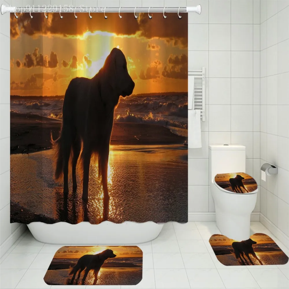 

4PCS Golden Chain Bathroom Rug Set European Pattern Pedestal Rug Lid Toilet Cover Bath Mat Vintage Jacquard Shower Curtain Set