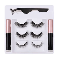 natural long thick magnetic fake lashes 3 pairs with magnet liquid eyeliner lashes tweezer handmade false eyelashes 30setslot