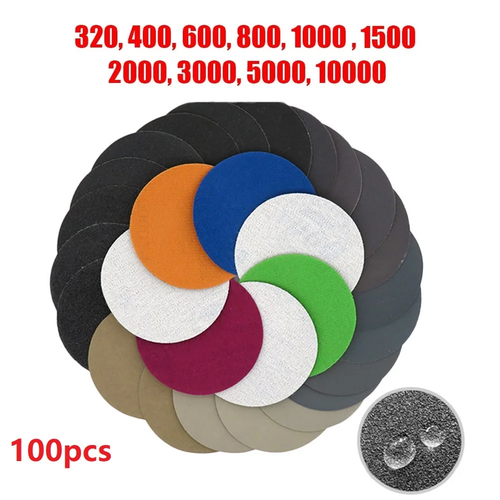 

100pcs Sandpapers 3in/75mm Waterproof Sanding Discs Wet & Dry Flocking Sandpaper 320-10000 Grit
