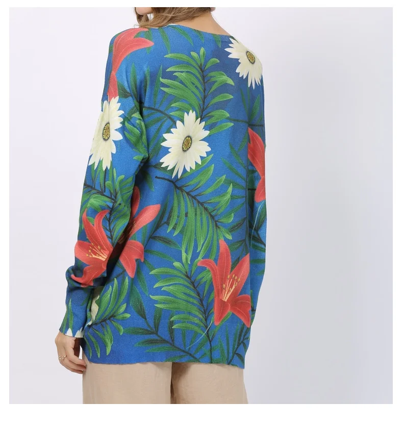

QING MO 2021 Autumn New Women Sweater Top Loose Large Size Pullover Sweater Flower Print Fashion Trend Women Top Green ZWL181