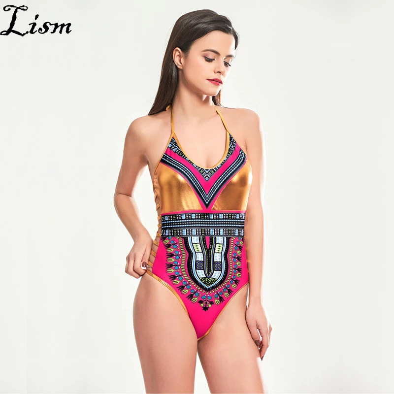 Облегающий шейный купальник женский один шт. Монокини индийский принт бикини