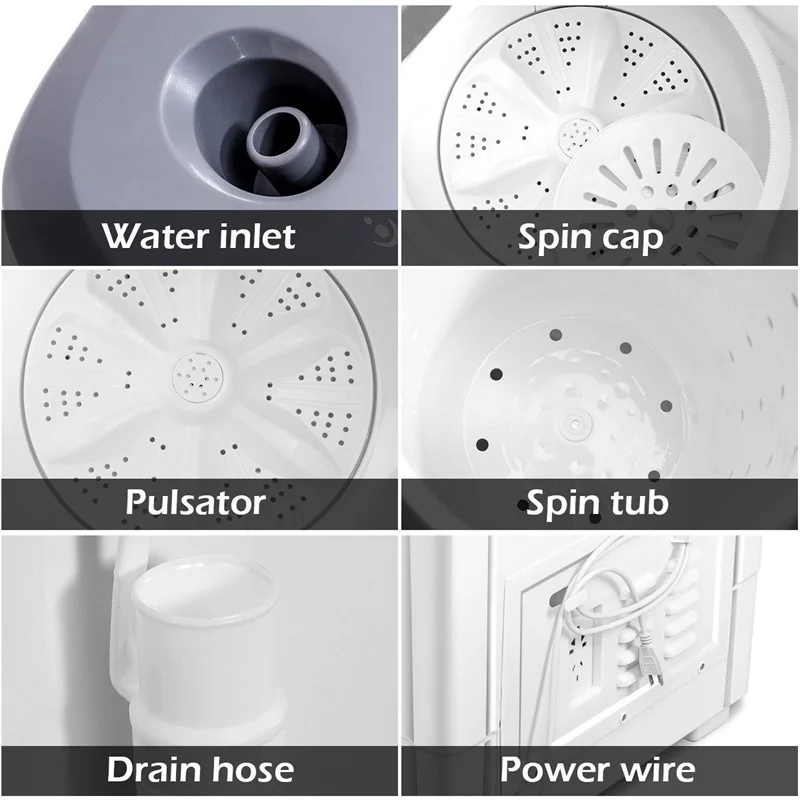 

COSTWAY 16 Lbs Twin-tub Portable Mini Washing Machine All-In-One Automatic Freestanding Top Loading washer machine