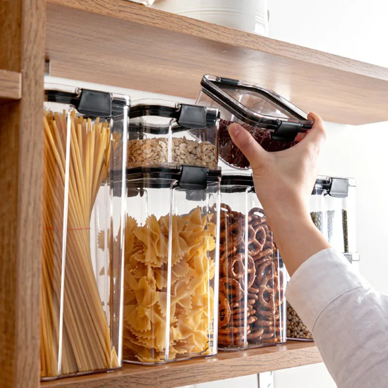 

Kitchen Storage Container Set Food Airtight Container Top Plastic Cereal Dispenser Grain Rice Noodle Container Storage with lids