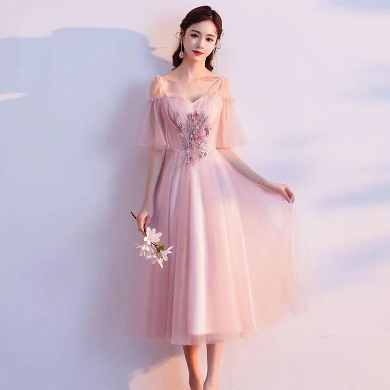 Платье подружки невесты розовое с аппликацией свадебная юбка для Вечерние