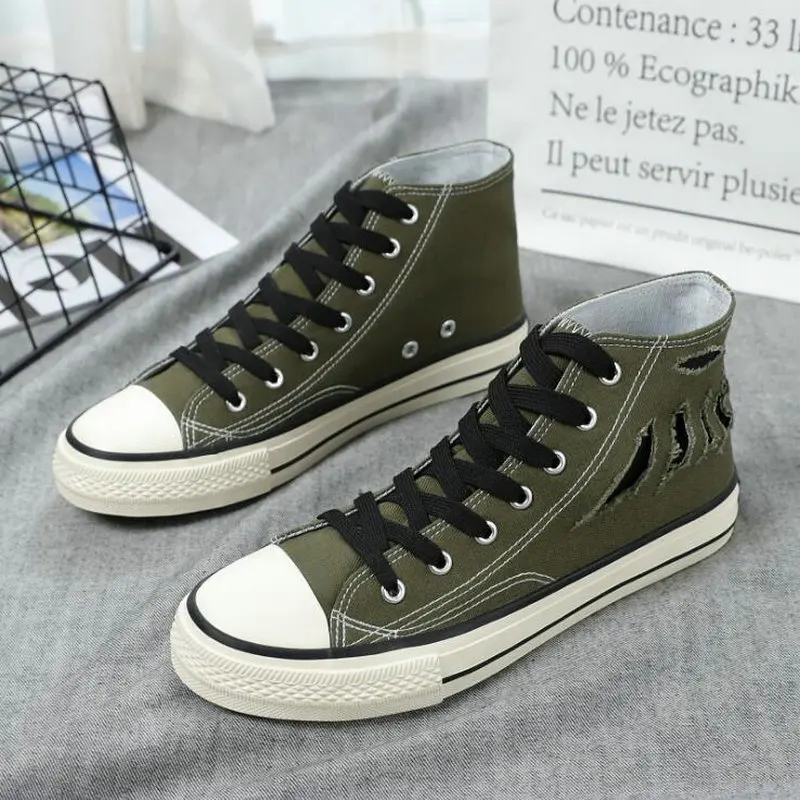 Кеды мужские высокие дышащие удобные холщовые кроссовки на шнуровке плоская