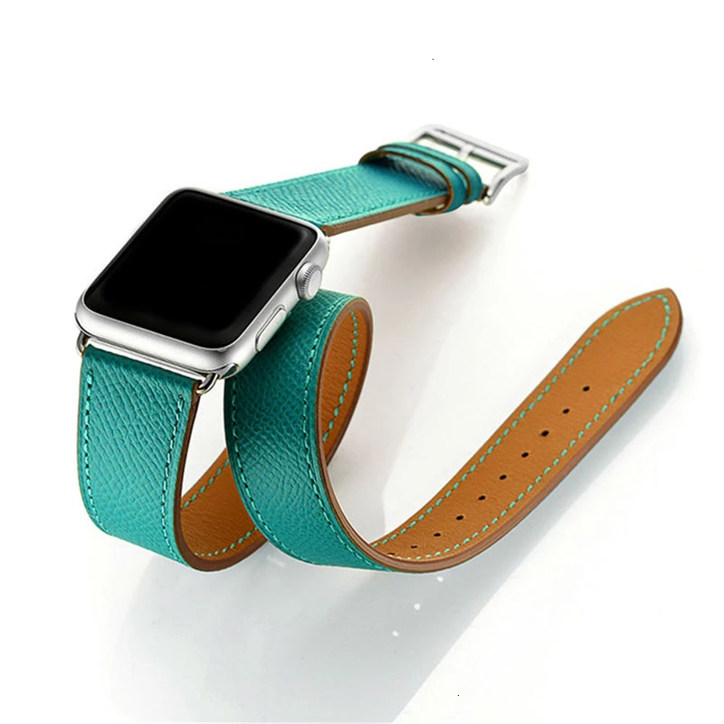 

Cow Leather Double Tour strap For Apple Watch 5 band 44mm iwatch Series 4 3 2 1 42mm loop 38mm bracelet Replacement 40mm steel