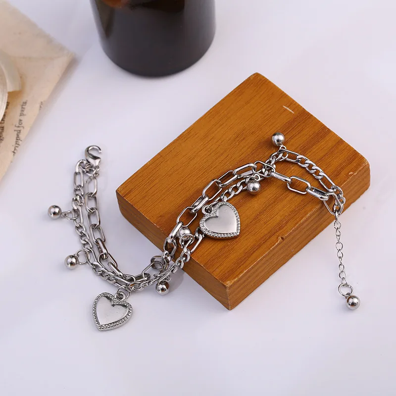 

Fashion Heart Double layer Bracelet&Anklet For Women Adjustable Temperament Stainless Steel Chain Bracelets Jewelry Wholesale