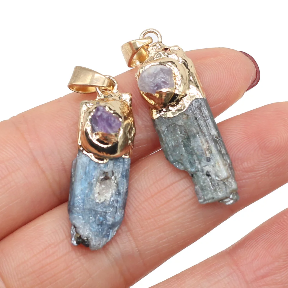

Natural Stone Gem Pendant Inlaid with Amethyst DIY Romantic Charm Necklace Sweater Chain Party Jewelry Accessory Gift Making