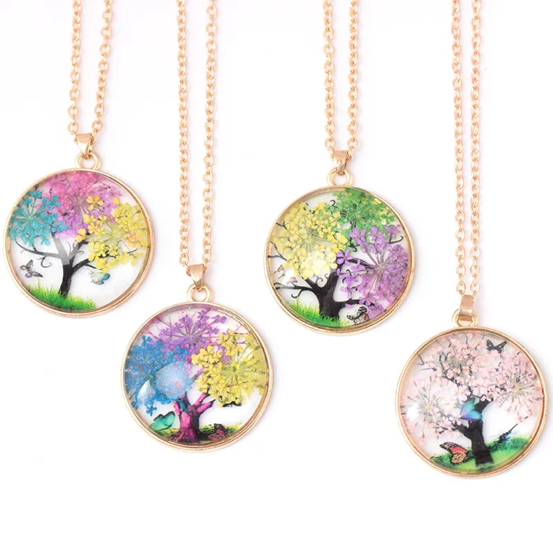 Цепочка на шею Fantasy креативная круглая подвеска с сушеным цветком и бабочкой