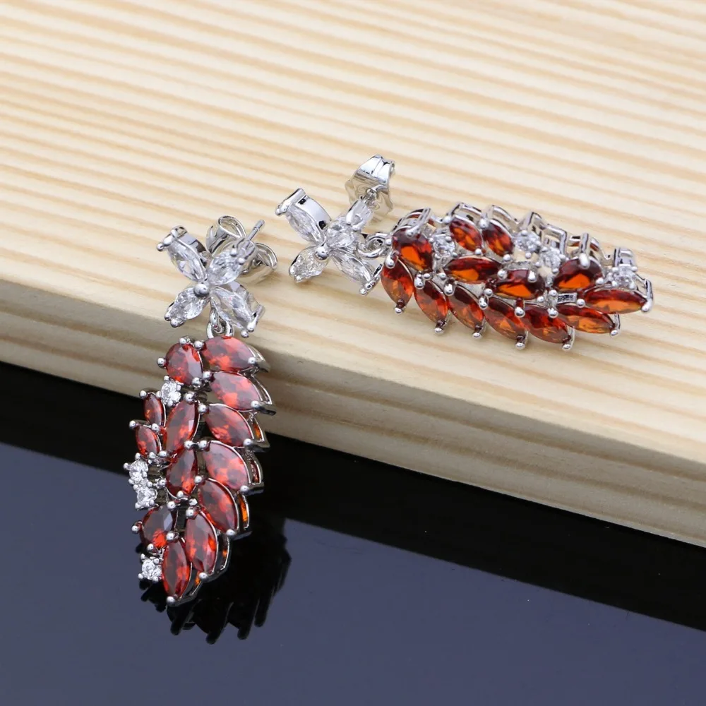 Элегантные ювелирные украшения из серебра 925 пробы в форме цветка с красным