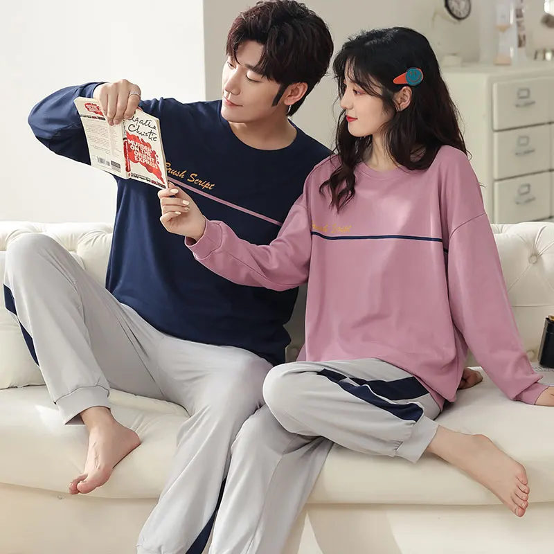 Новинка 2021 осенне-зимние хлопковые Пижамные комплекты для влюбленных стильная
